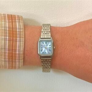 Y2K Silver Rectangle Quartz Watch with Roman Dial Unisex 8.5" New